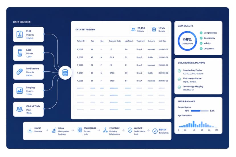 Scientific data preparation and structuring for healthcare machine learning models