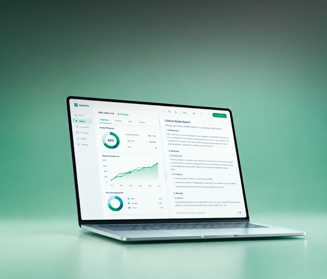 Data visualization interface for medical writing and clinical study reports