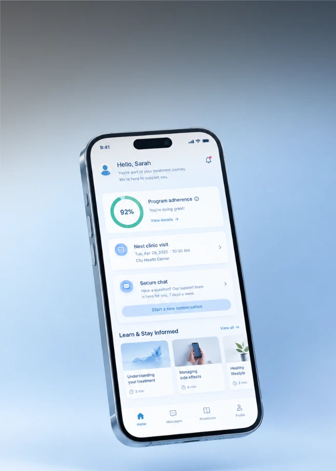 Patient support program PSP digital companion app UI
