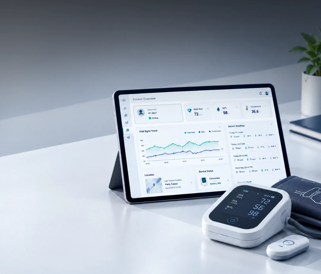 Remote patient monitoring RPM web platform UI for medical devices
