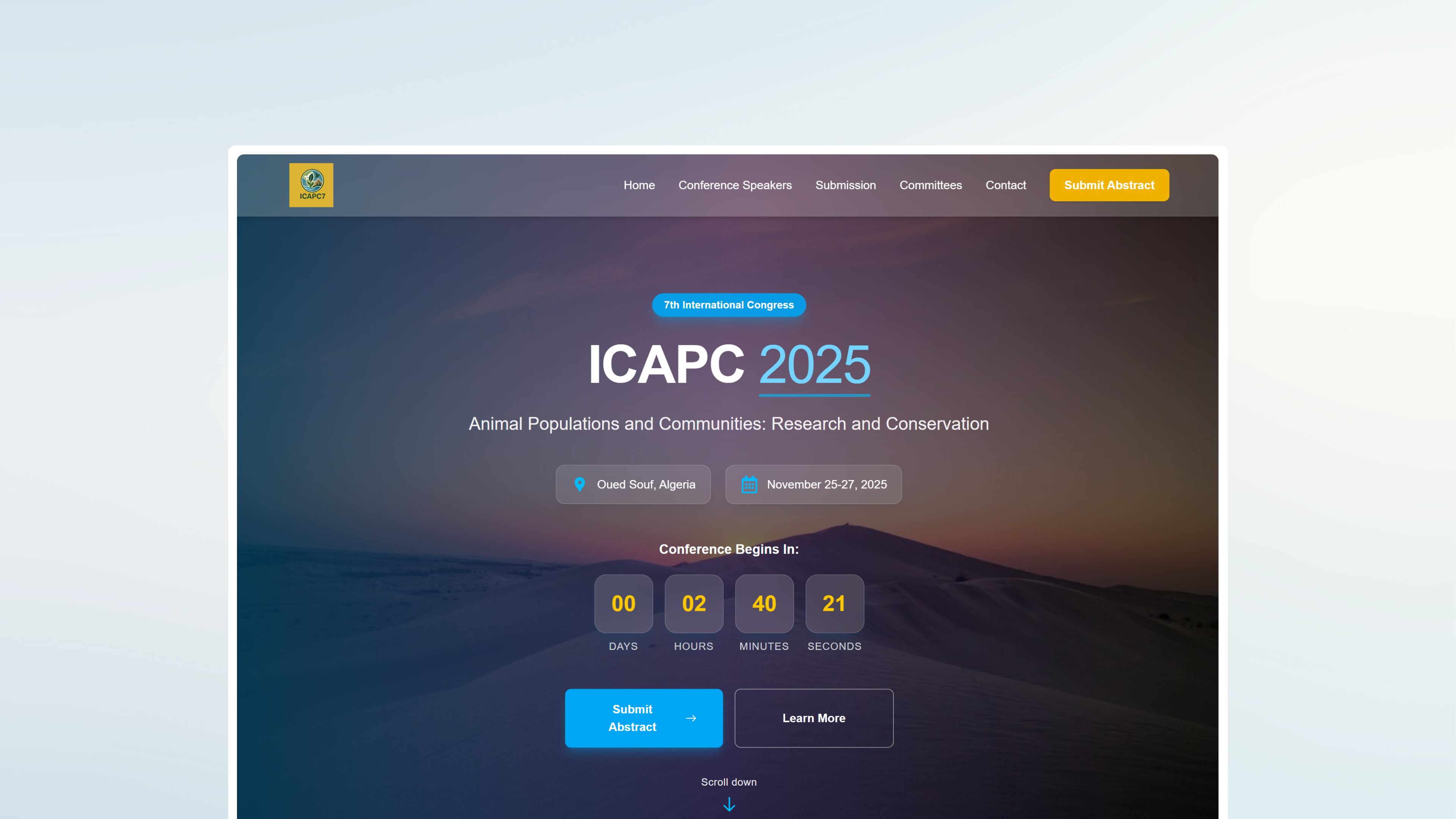 Homepage design of a scientific event website developed for a leading academic institution