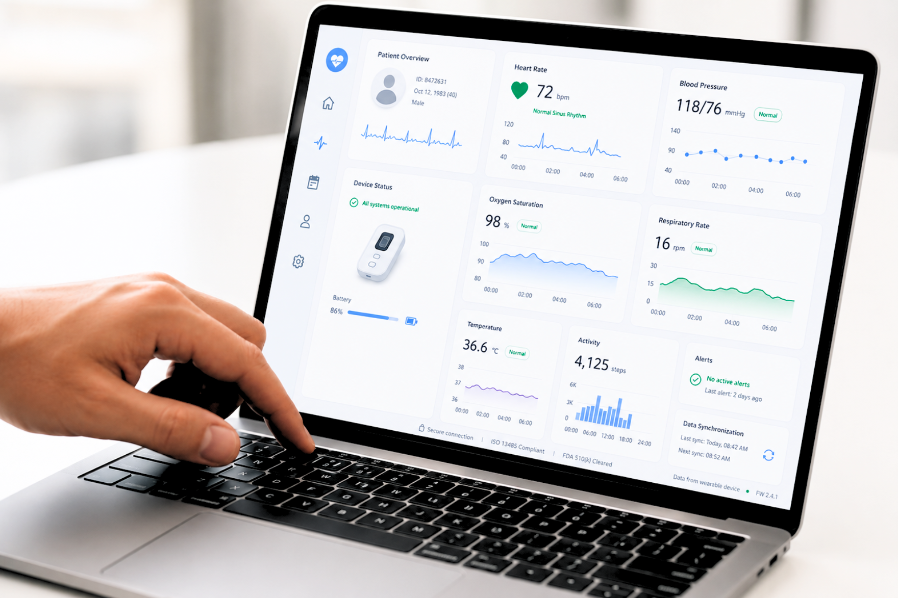 Medical device dashboard interface designed for clinical environments