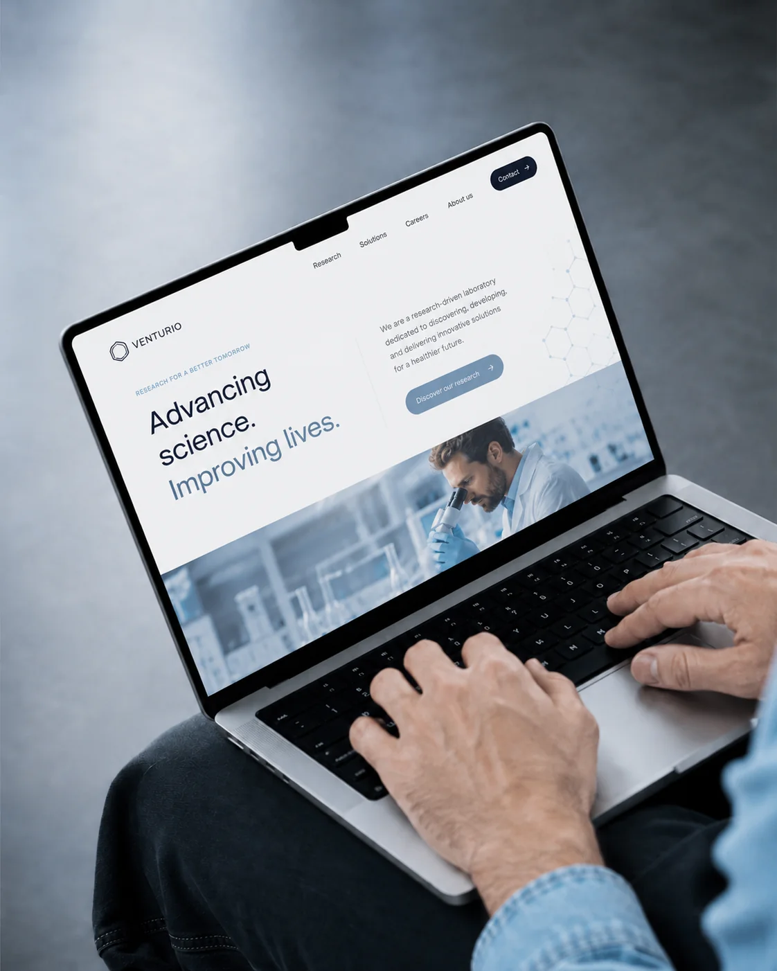 Healthcare professional navigating a modern medical website interface
